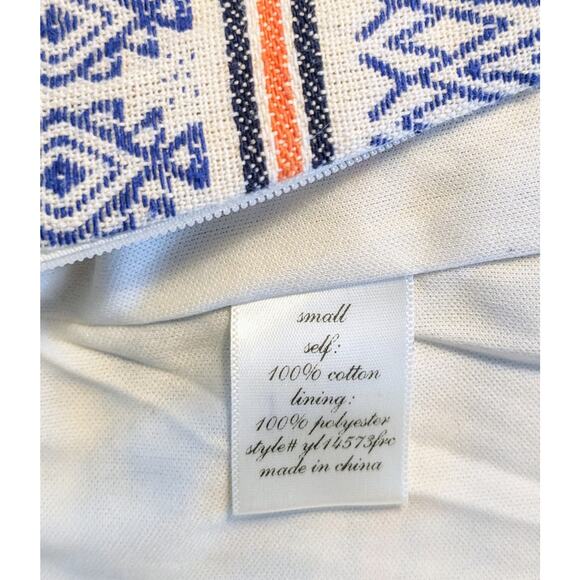Miami Mini Skirt Small Blue Cream Orange Aztec Geometric Cotton Woven Lined - Picture 8 of 9